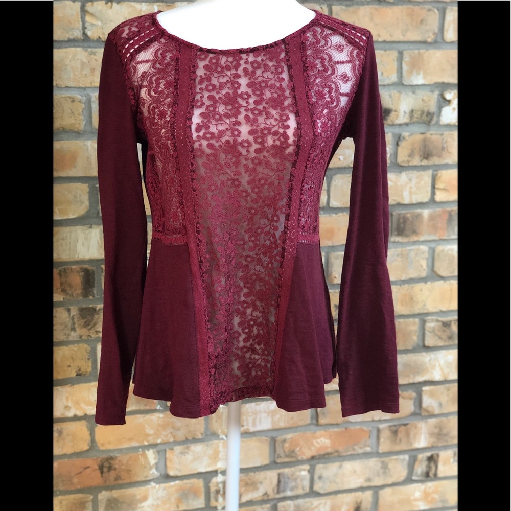 Mystree Maroon Top with Net Accents